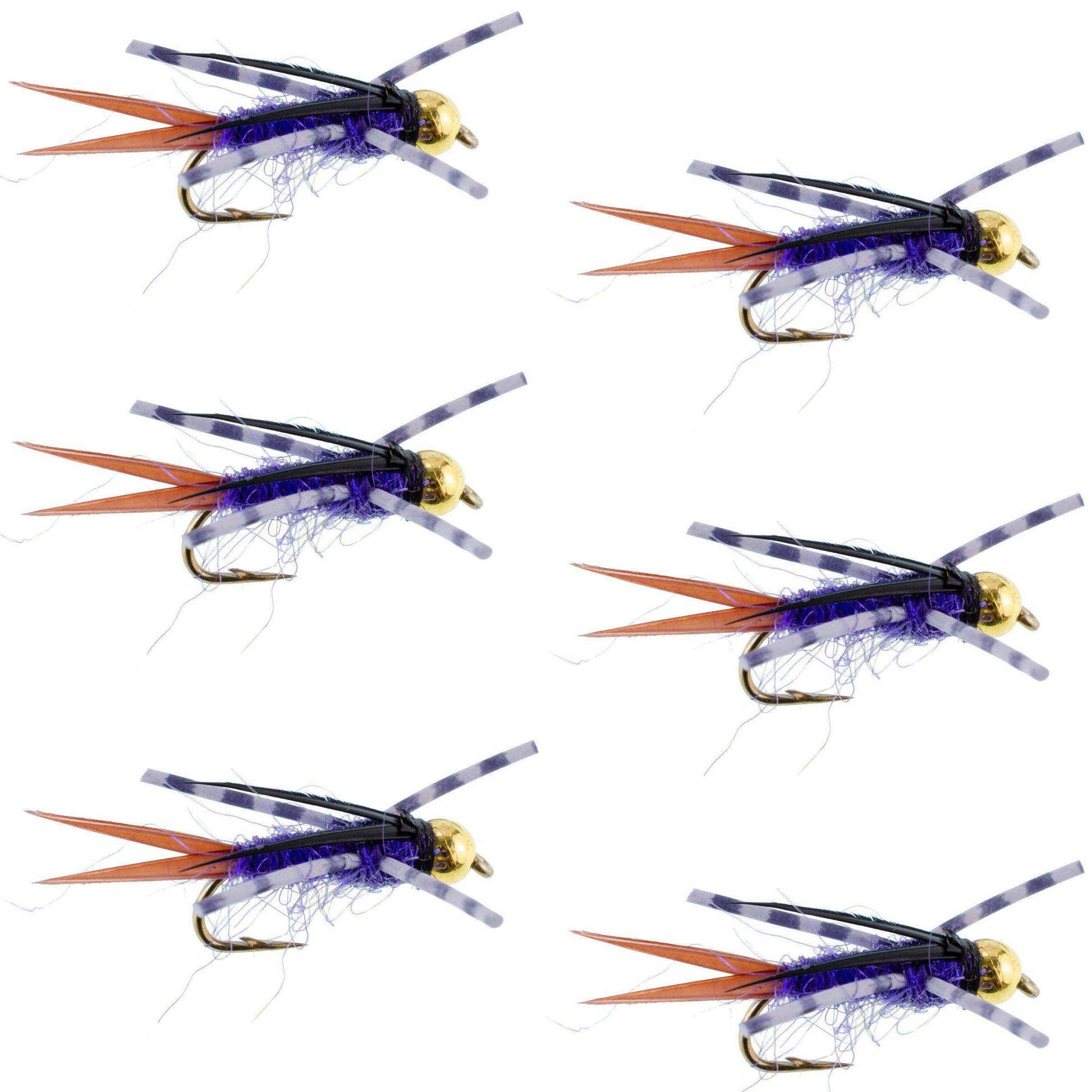 Bead Head Purple Batman Rubber Legs Nymph Fly - 6 Flies Hook Size 16 - Skoutley Outdoors LLC