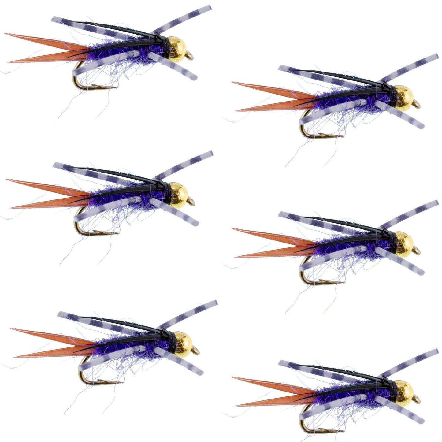 Bead Head Purple Batman Rubber Legs Nymph Fly - 6 Flies Hook Size 12 - Skoutley Outdoors LLC