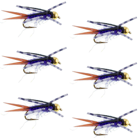 Bead Head Purple Batman Rubber Legs Nymph Fly - 6 Flies Hook Size 12 - Skoutley Outdoors LLC