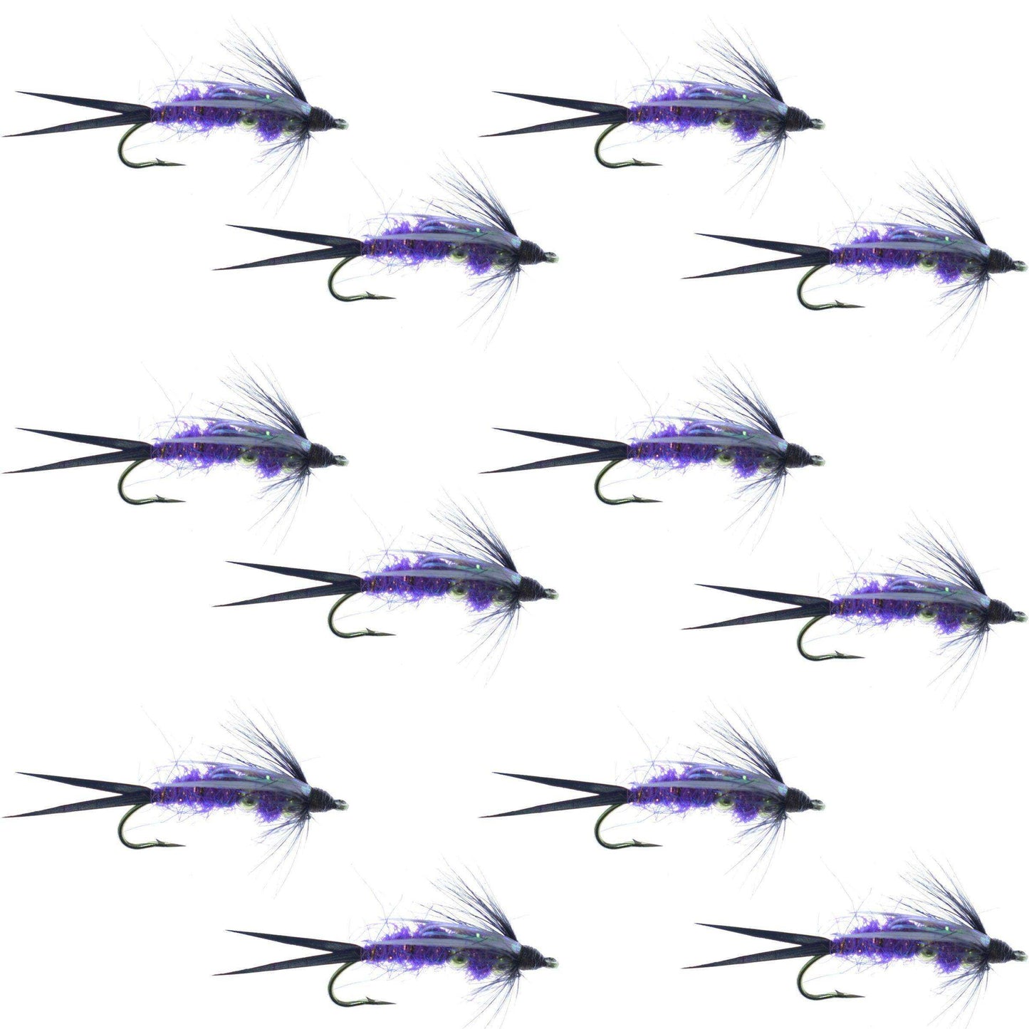 Double Bead Purple Psycho Prince Nymph Fly Fishing Flies - 1 Dozen Flies Hook Size 12 - Skoutley Outdoors LLC