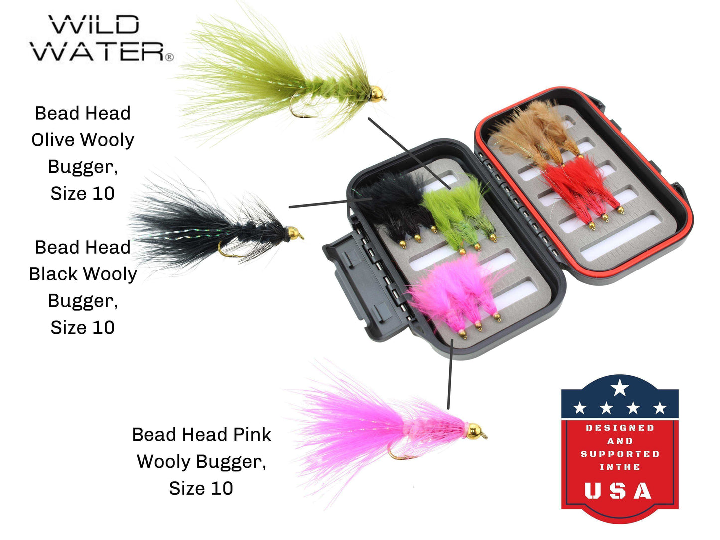 Wooly Bugger Fly Assortment, 15 Flies | Fly Box | Wild Water Fly Fishing - Skoutley Outdoors LLC