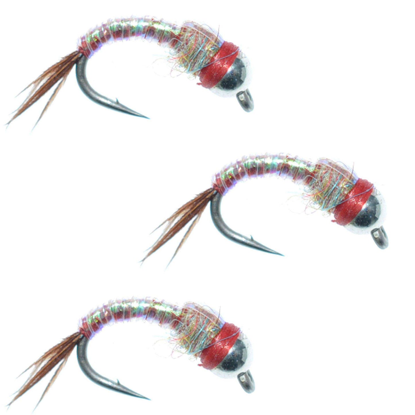 3 Pack Bead Head Rainbow Warrior Nymph Fly Fishing Flies Hook Size 16 - Skoutley Outdoors LLC