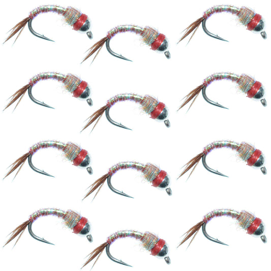 Bead Head Rainbow Warrior Nymph Fly Fishing Flies One Dozen Hook Size 14 - Skoutley Outdoors LLC