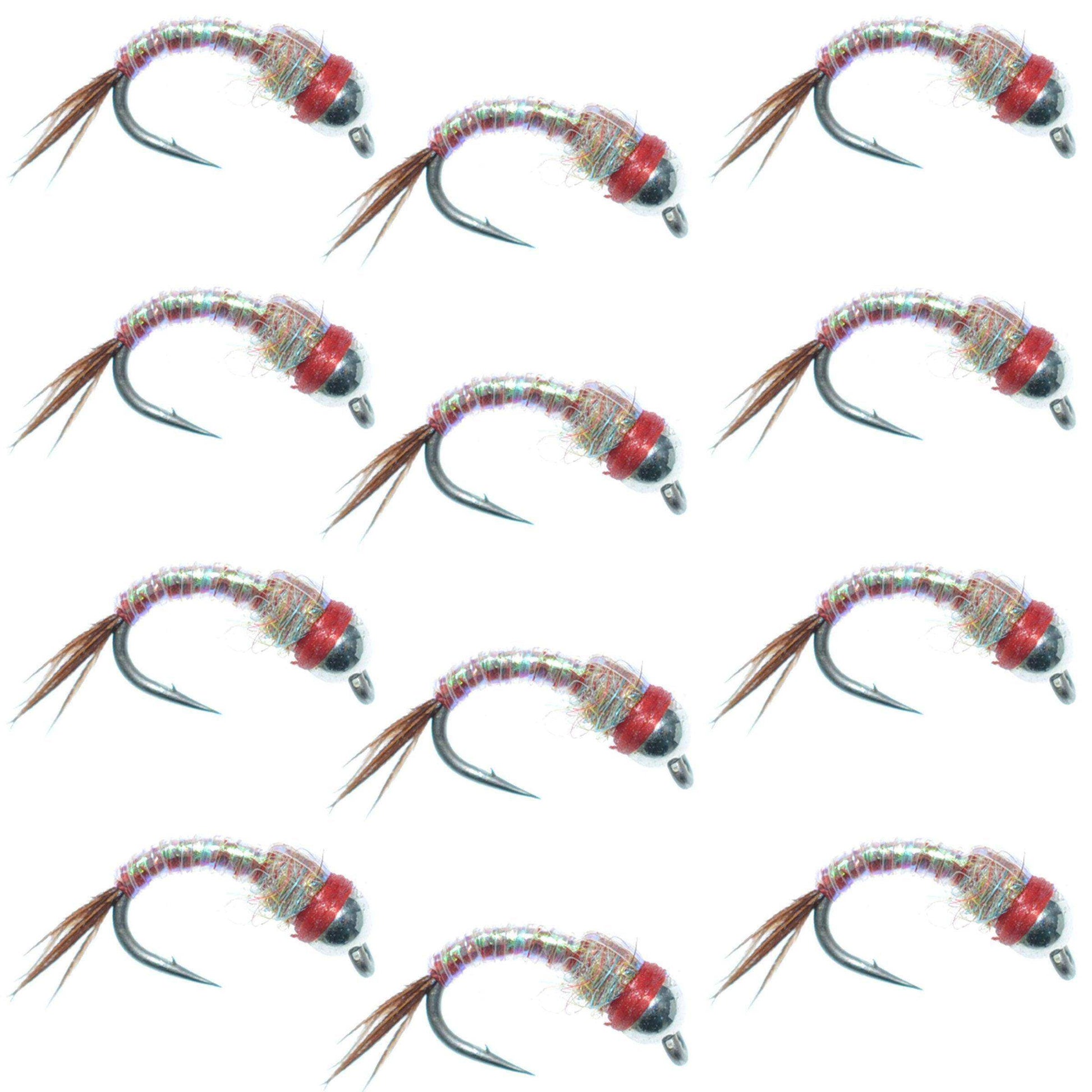 Bead Head Rainbow Warrior Nymph Fly Fishing Flies One Dozen Hook Size 18 - Skoutley Outdoors LLC