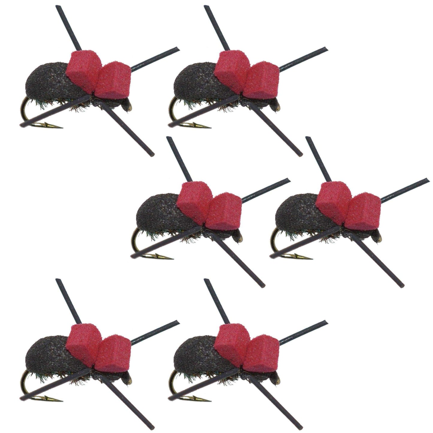 Red Top Black Foam Beetle Terrestrial Trout Dry Fly Fishing Flies - 6 Flies Size 14 - Skoutley Outdoors LLC