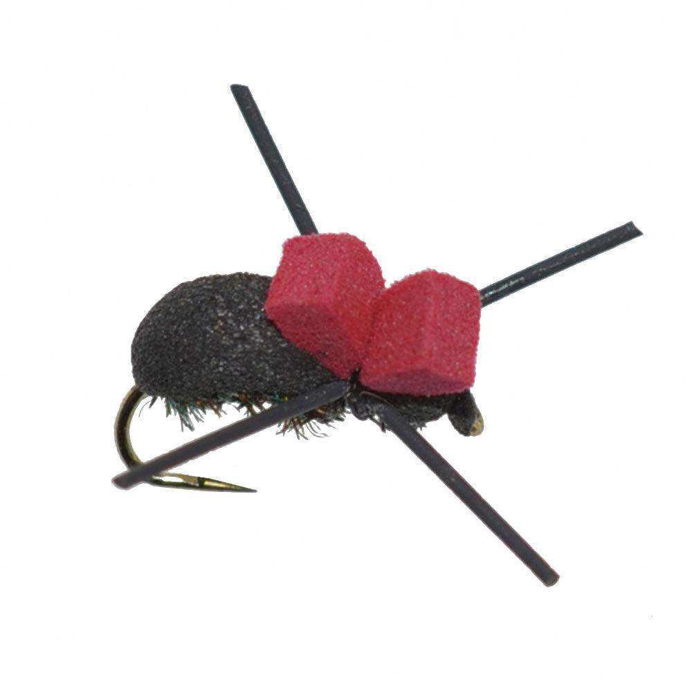 3 Pack Barbless Red Top Black Foam Beetle Terrestrial Trout Dry Fly Fishing Flies - Hook Size 14 - Skoutley Outdoors LLC