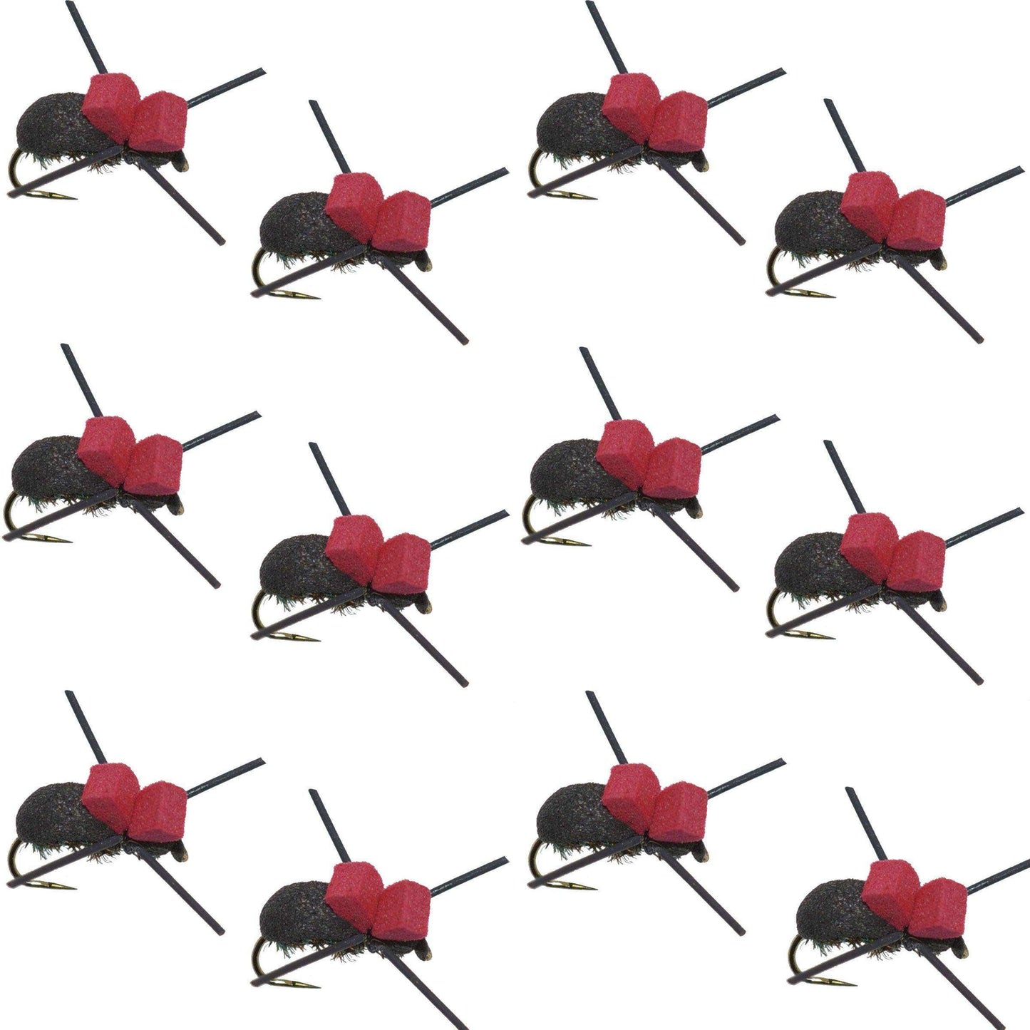 Red Top Black Foam Beetle Terrestrial Trout Dry Fly Fishing Flies - 1 Dozen Flies Size 14 - Skoutley Outdoors LLC