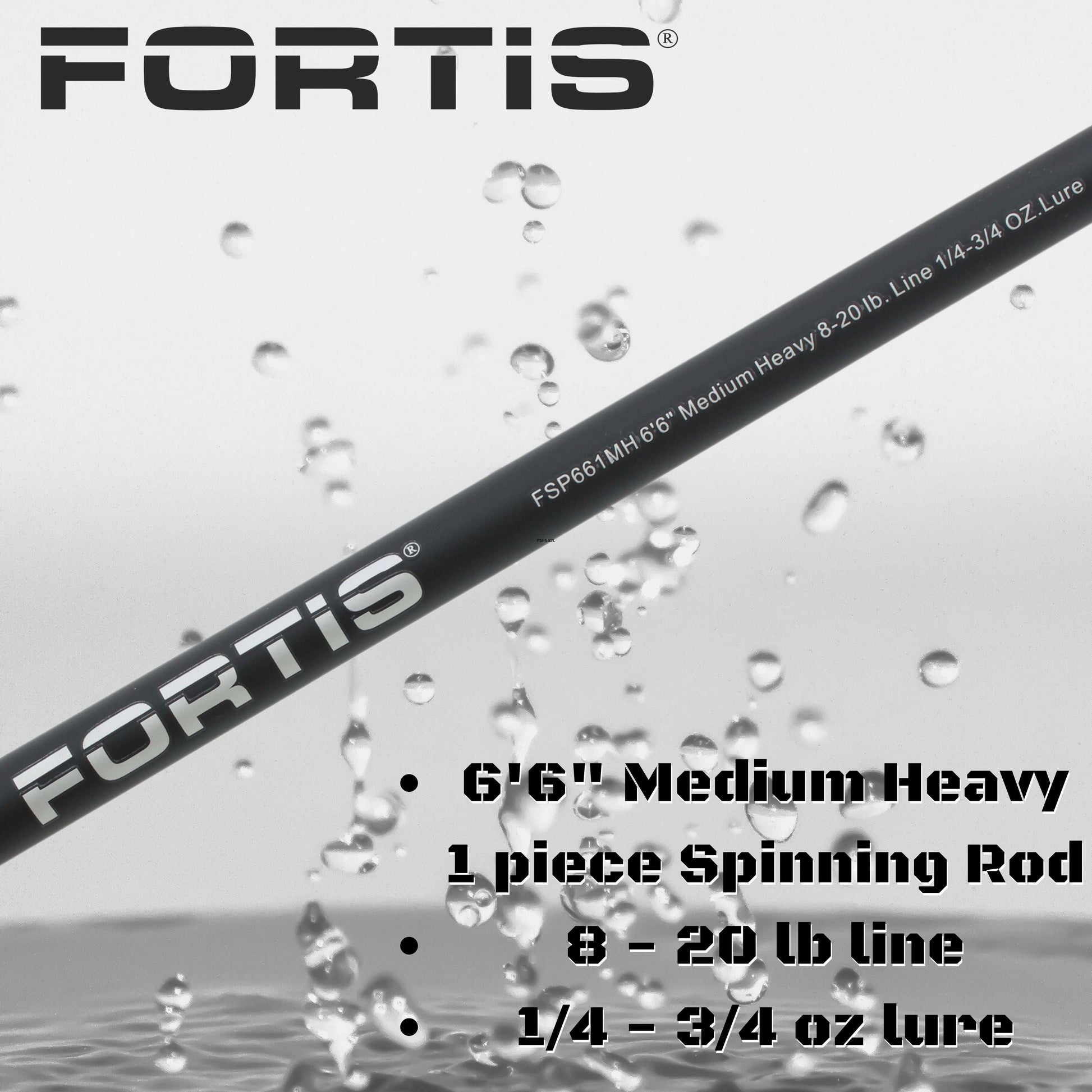 6'6" Medium Heavy Action Spinning Rod and Reel Package, 1 Piece Fiberglass/Graphite Spinning Rod |4000 Spinning Reel | FORTIS - Skoutley Outdoors LLC