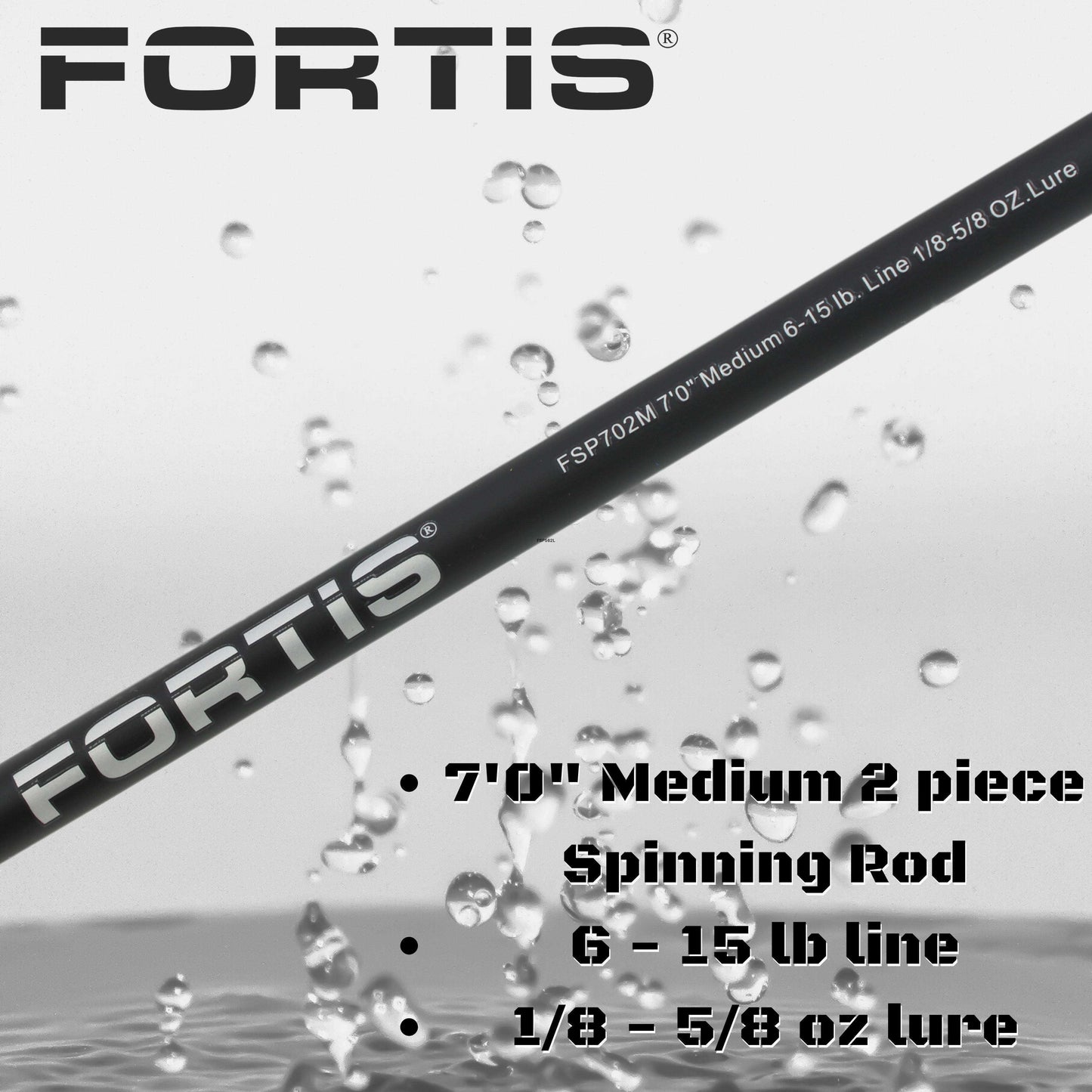 7' Fiberglass/Graphite Spinning Rod, Medium Action | 2 Piece | FORTIS - Skoutley Outdoors LLC