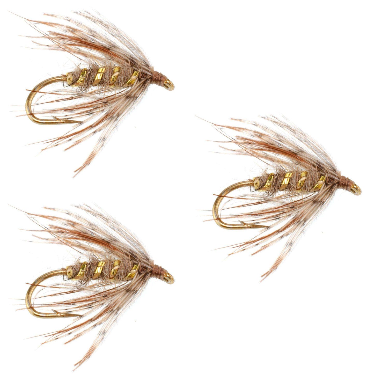 3 Pack Soft Hackle March Brown Partridge Fly Fishing Wet Flies - Hook Size 12 - Skoutley Outdoors LLC