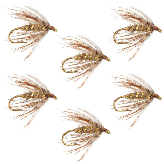 Soft Hackle March Brown Partridge Fly Fishing Wet Flies - 6 Flies Hook Size 16 - Skoutley Outdoors LLC