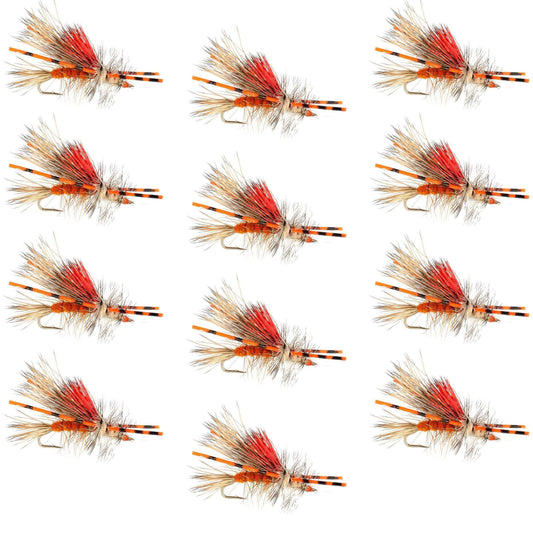 Kaufmann's Orange Crystal Stimulator Rubber Legs Dry Fly - 1 Dozen Flies Hook Size 12 - Skoutley Outdoors LLC