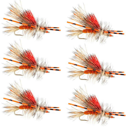 Kaufmann's Orange Crystal Stimulator Rubber Legs Dry Fly - 6 Flies Hook Size 10 - Skoutley Outdoors LLC