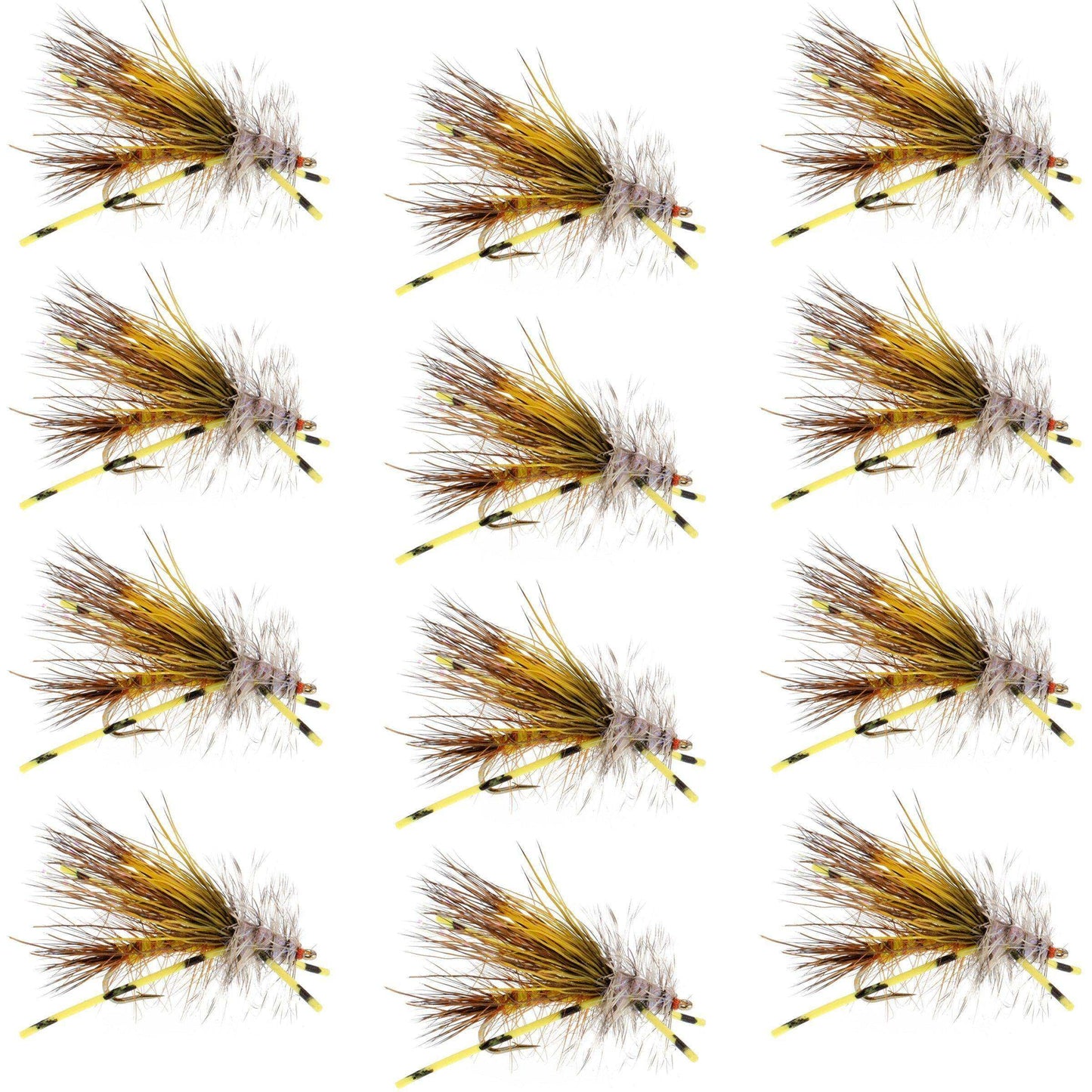 Kaufmann's Yellow Crystal Stimulator Rubber Legs Dry Fly - 1 Dozen Flies Hook Size 10 - Skoutley Outdoors LLC