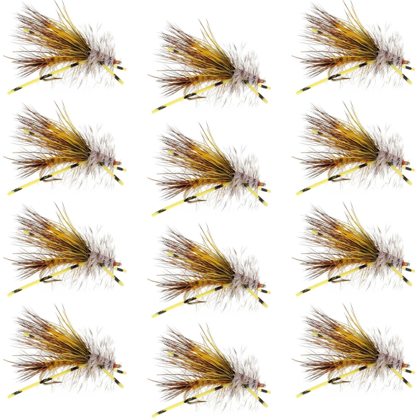 Kaufmann's Yellow Crystal Stimulator Rubber Legs Dry Fly - 1 Dozen Flies Hook Size 14 - Skoutley Outdoors LLC