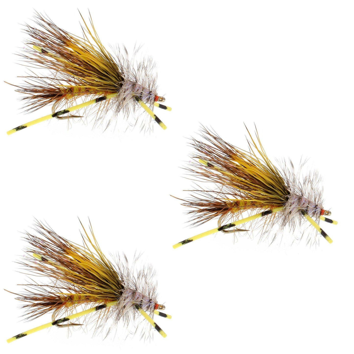 3 Pack Kaufmann's Yellow Crystal Stimulator Rubber Legs Dry Fly - Hook Size 12 - Skoutley Outdoors LLC