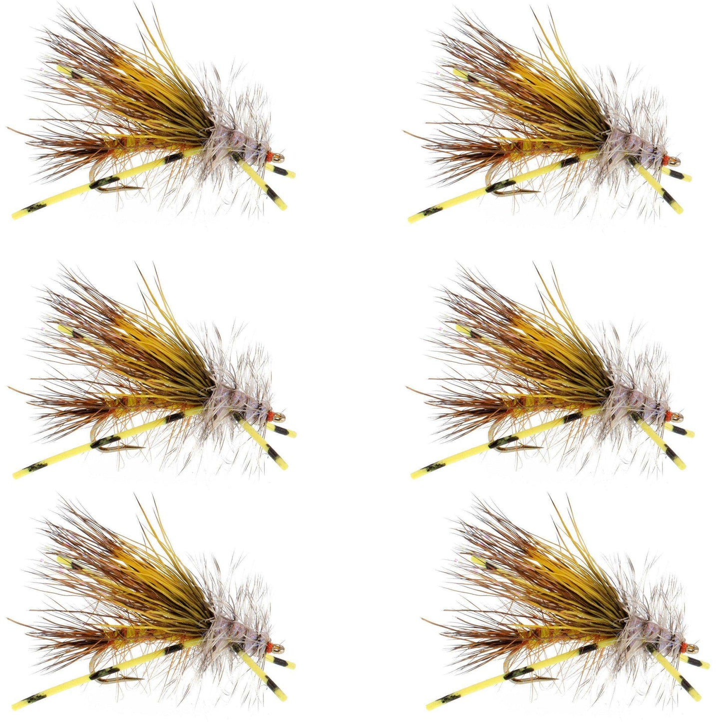 Kaufmann's Yellow Crystal Stimulator Rubber Legs Dry Fly - 6 Flies Hook Size 8 - Skoutley Outdoors LLC