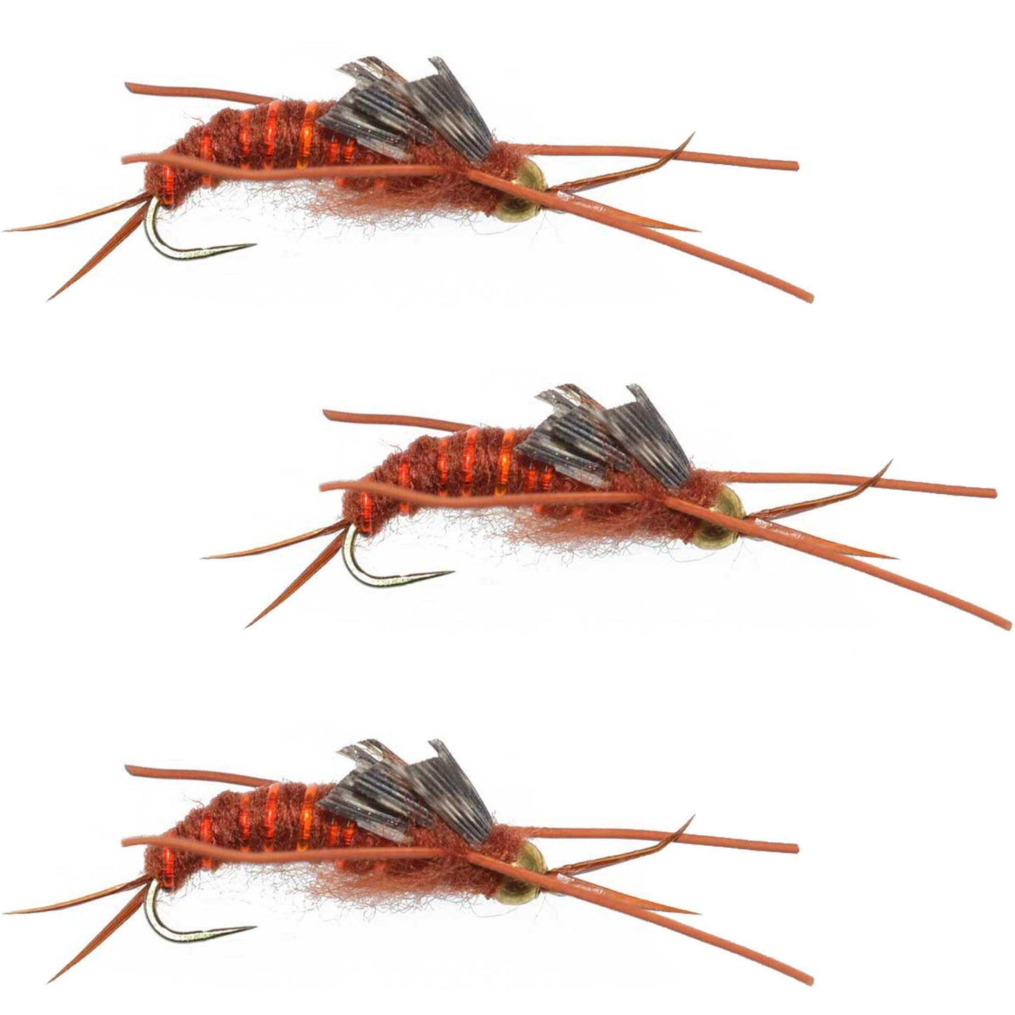 3 Pack Barbless Gold Bead Kaufmann's Brown Stone Fly with Rubber Legs - Stonefly Wet Fly - Hook Size 6 - Skoutley Outdoors LLC