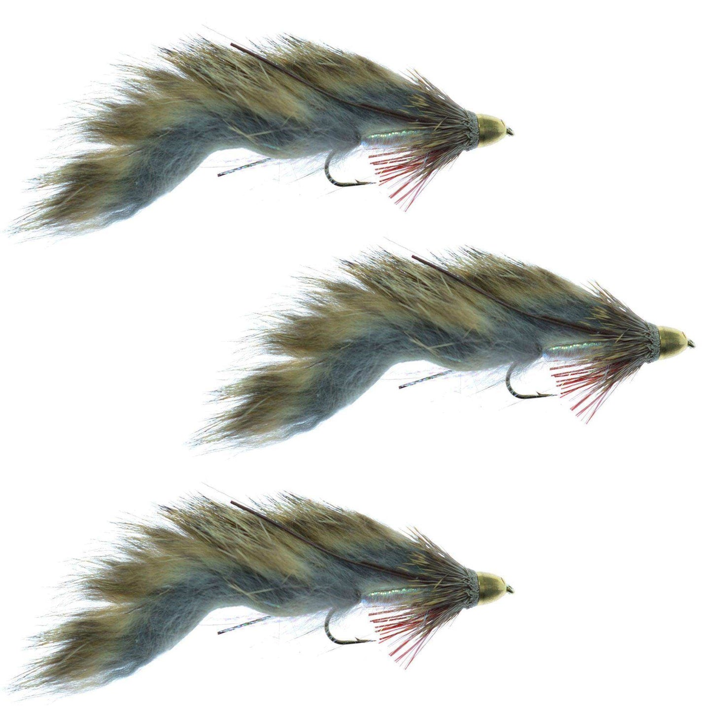 3 Pack ConeHead Zuddler Trout and Bass Streamer Fly -Lunchables - Natural - Hook Size 4 - Skoutley Outdoors LLC