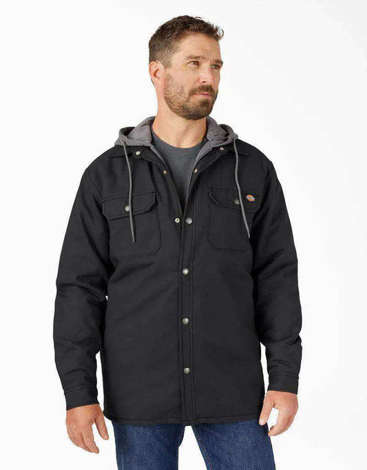 Dickies Canvas Shirt Jacket With Fleece Hood - Black - Skoutley Outdoors LLC