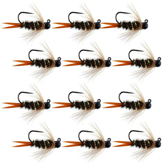 Black Tungsten Bead Prince Jig Tactical Czech Nymph Euro Nymphing Fly - 1 Dozen Flies Size 12 - Skoutley Outdoors LLC