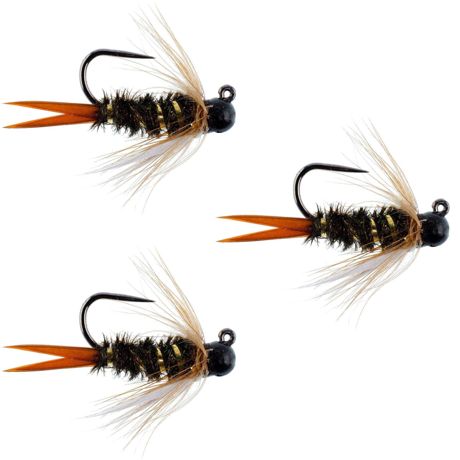 3 Pack Black Tungsten Bead Prince Jig Tactical Czech Nymph Euro Nymphing Fly - Hook Size 16 - Skoutley Outdoors LLC