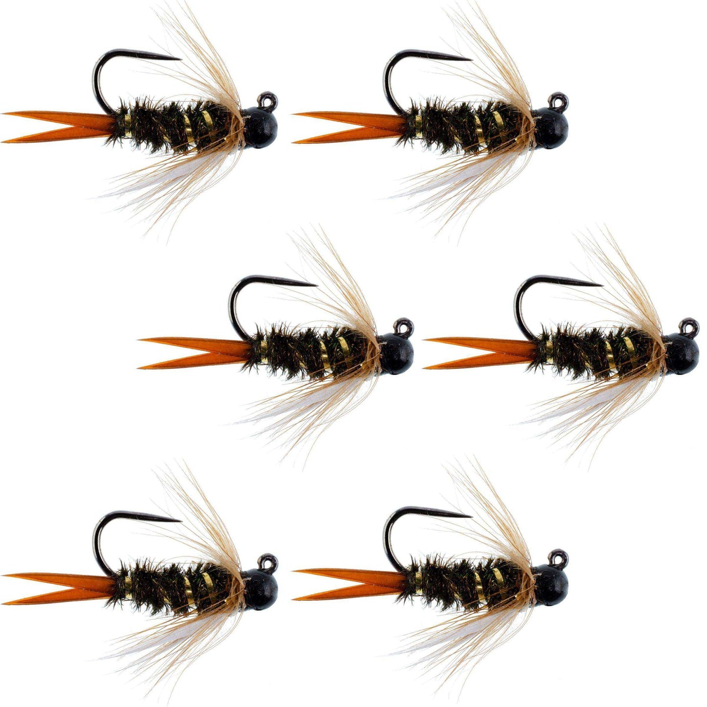 Black Tungsten Bead Prince Jig Tactical Czech Nymph Euro Nymphing Fly - 6 Flies Size 14 - Skoutley Outdoors LLC