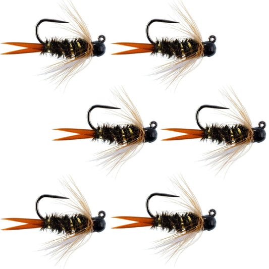 Black Tungsten Bead Prince Jig Tactical Czech Nymph Euro Nymphing Fly - 6 Flies Size 14 - Skoutley Outdoors LLC