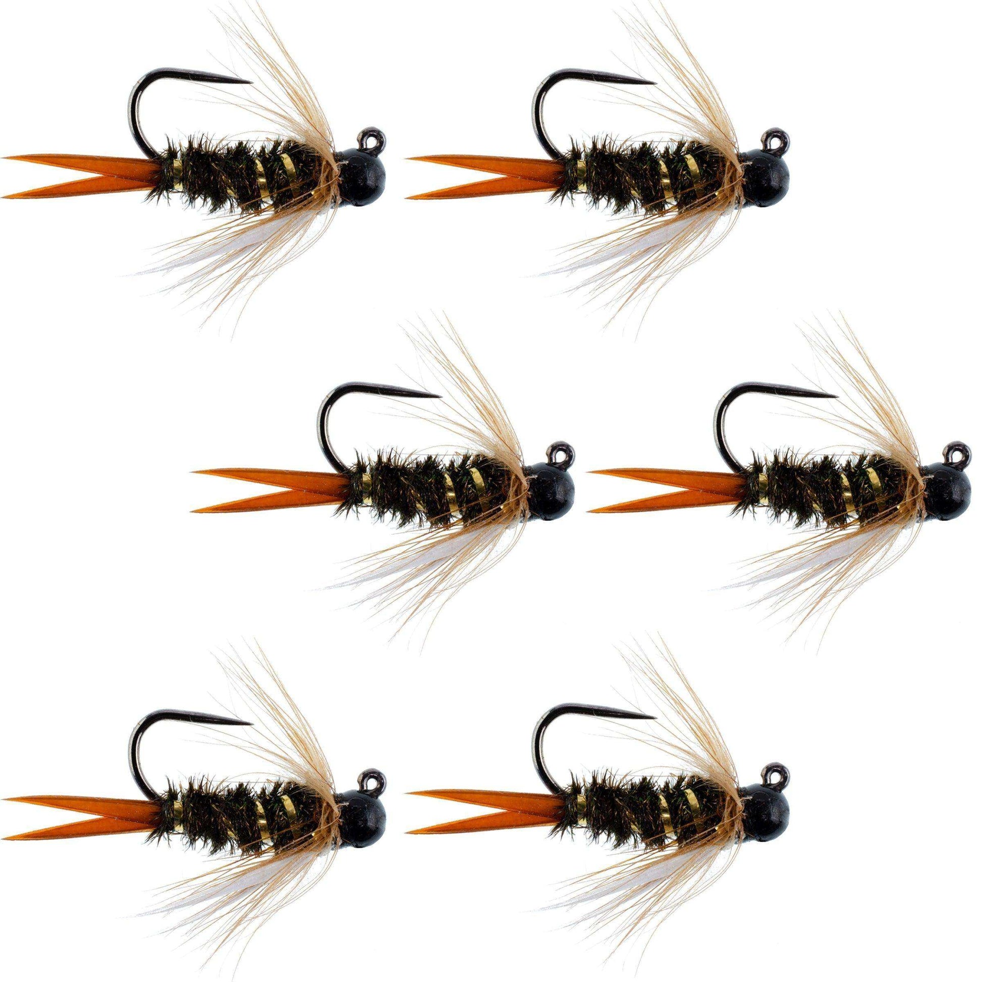 Black Tungsten Bead Prince Jig Tactical Czech Nymph Euro Nymphing Fly - 6 Flies Size 10 - Skoutley Outdoors LLC