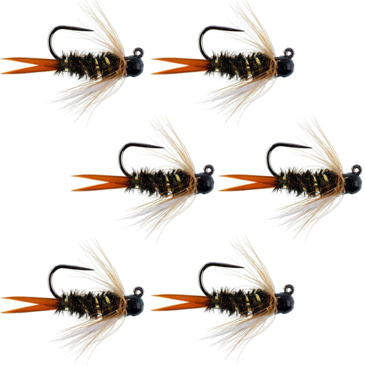 Black Tungsten Bead Prince Jig Tactical Czech Nymph Euro Nymphing Fly - 6 Flies Size 10 - Skoutley Outdoors LLC