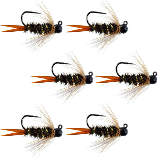 Black Tungsten Bead Prince Jig Tactical Czech Nymph Euro Nymphing Fly - 6 Flies Size 12 - Skoutley Outdoors LLC