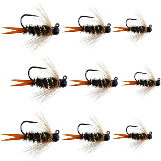 Black Tungsten Bead Prince Jig Assortment Tactical Czech Nymph Euro Nymphing Fly - 9 Flies Sizes 12, 14, 16 - Skoutley Outdoors LLC