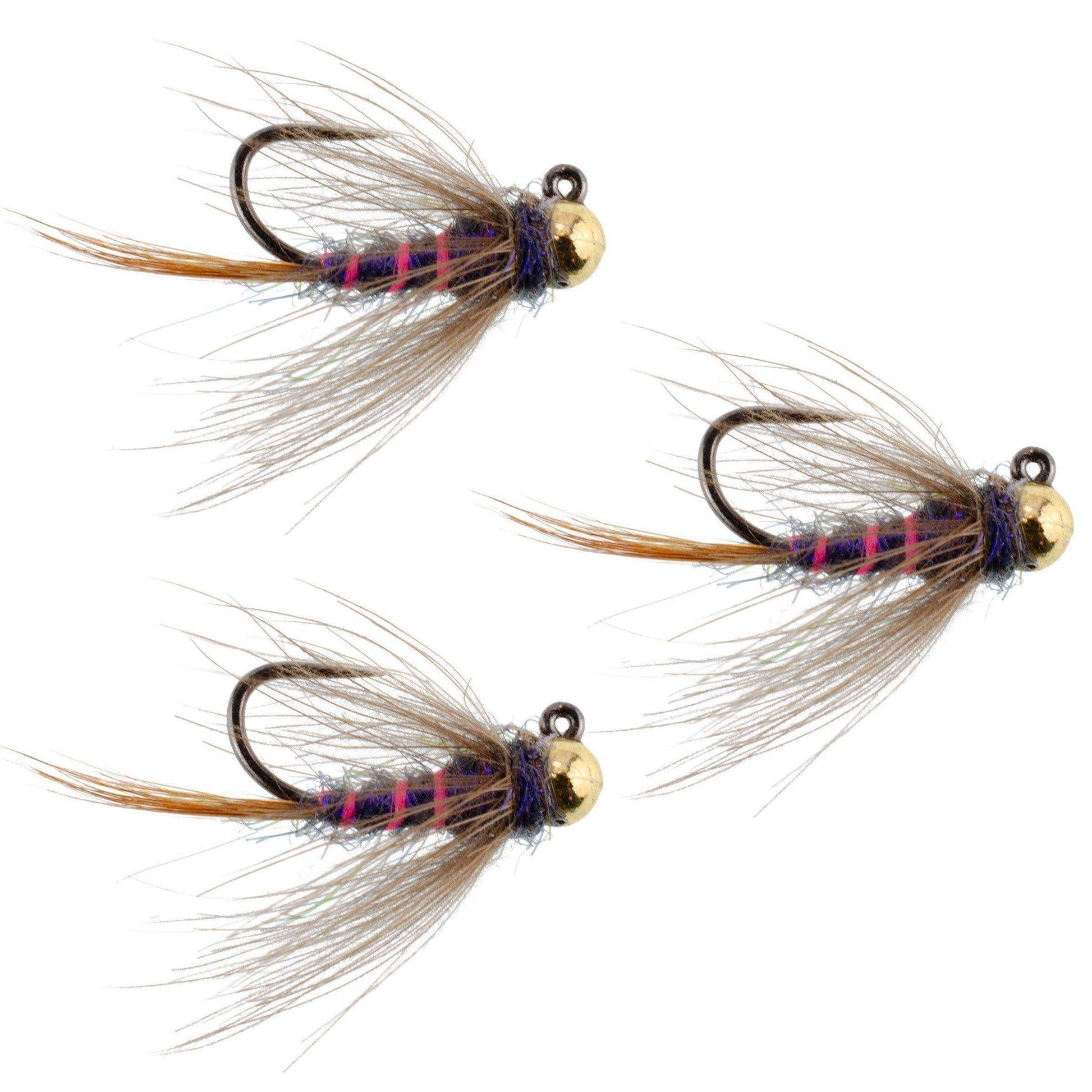 3 Pack Tungsten Bead Duracell Jigged Czech Nymph Euro Nymphing Fly - Hook Size 16 - Skoutley Outdoors LLC