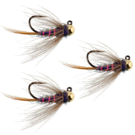 3 Pack Tungsten Bead Duracell Jigged Czech Nymph Euro Nymphing Fly - Hook Size 16 - Skoutley Outdoors LLC