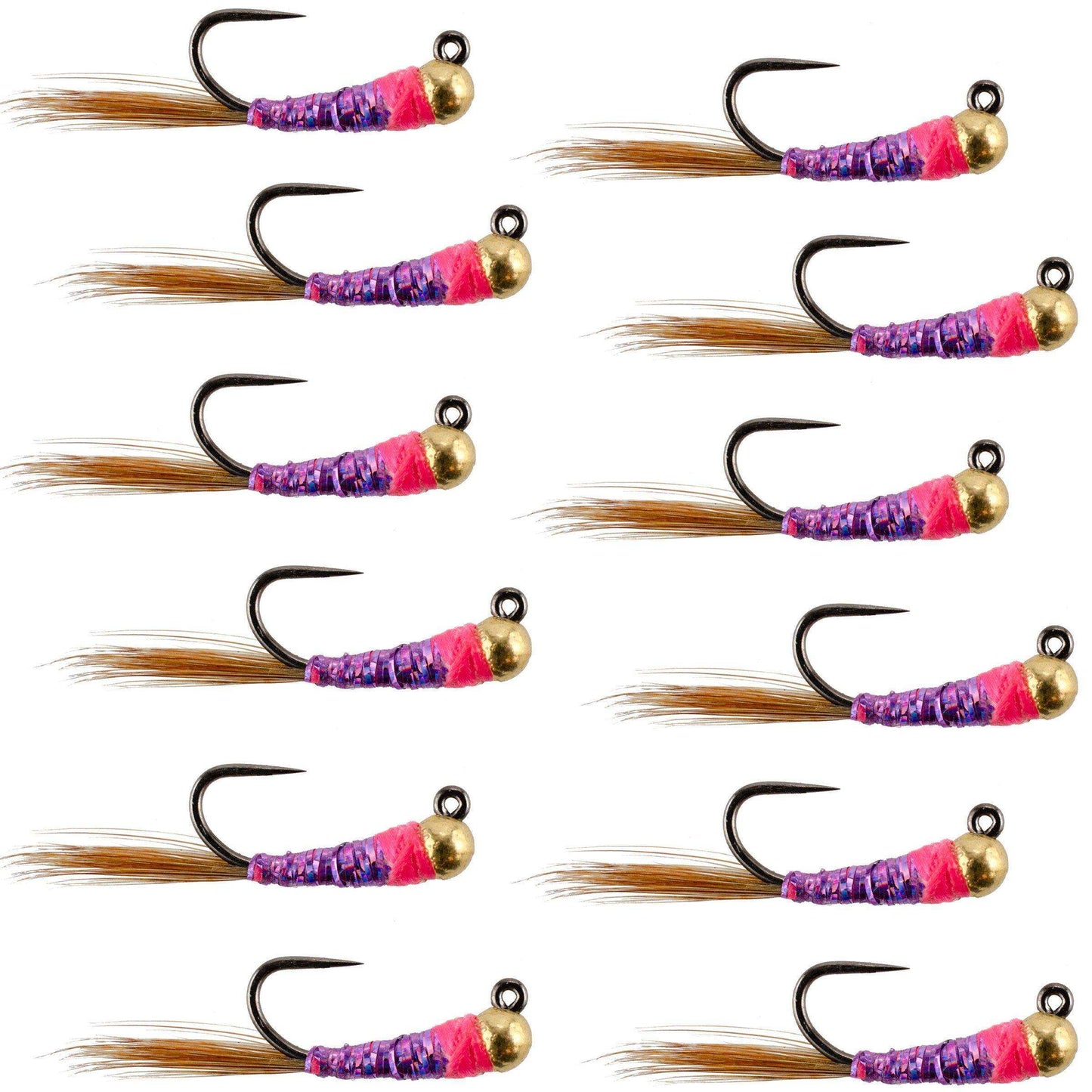 Tungsten Bead Hot Spot Purple Perdigon Tactical Jig Spanish Czech Euro Nymph Fly - 1 Dozen Flies Size 18 - Skoutley Outdoors LLC