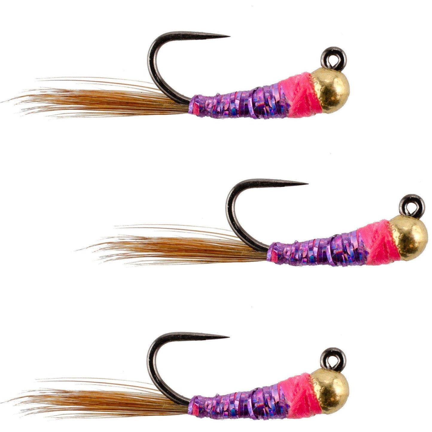 3 Pack Tungsten Bead Hot Spot Purple Perdigon Tactical Jig Spanish Czech Euro Nymph Fly - Hook Size 14 - Skoutley Outdoors LLC