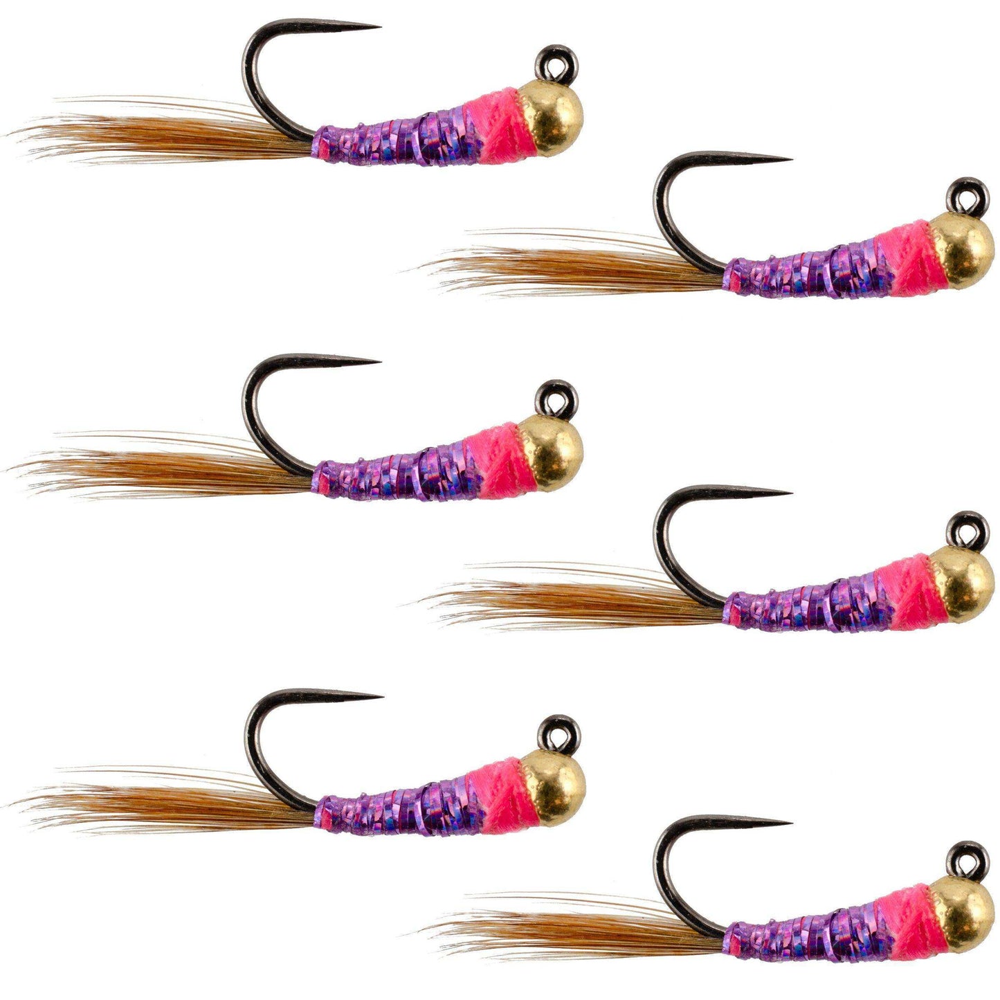 Tungsten Bead Hot Spot Purple Perdigon Tactical Jig Spanish Czech Euro Nymph Fly - 6 Flies Size 16 - Skoutley Outdoors LLC