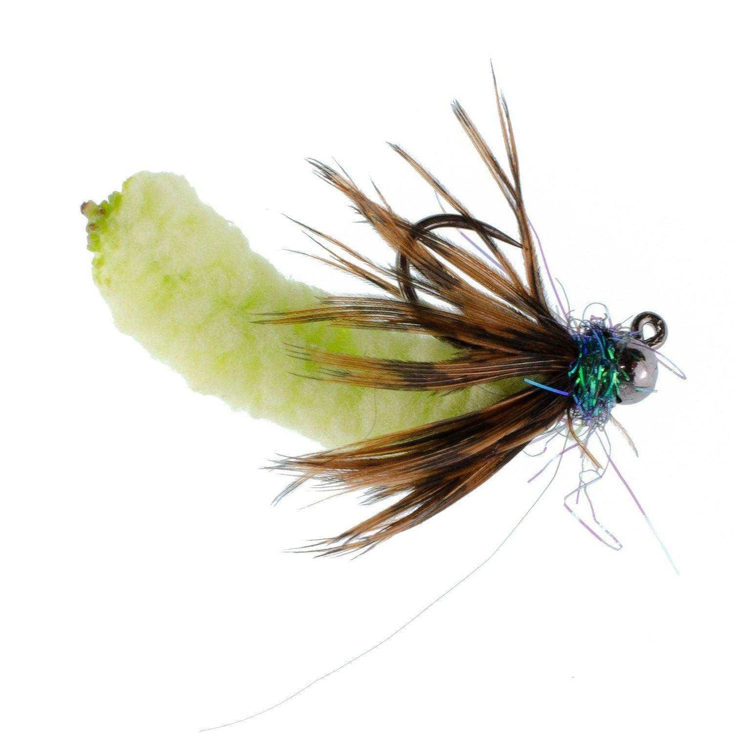 Tungsten Bead Chartreuse Mop Fly Tactical Jig Czech Euro Nymph Barbless Fly - 6 Flies Size 14 - Skoutley Outdoors LLC