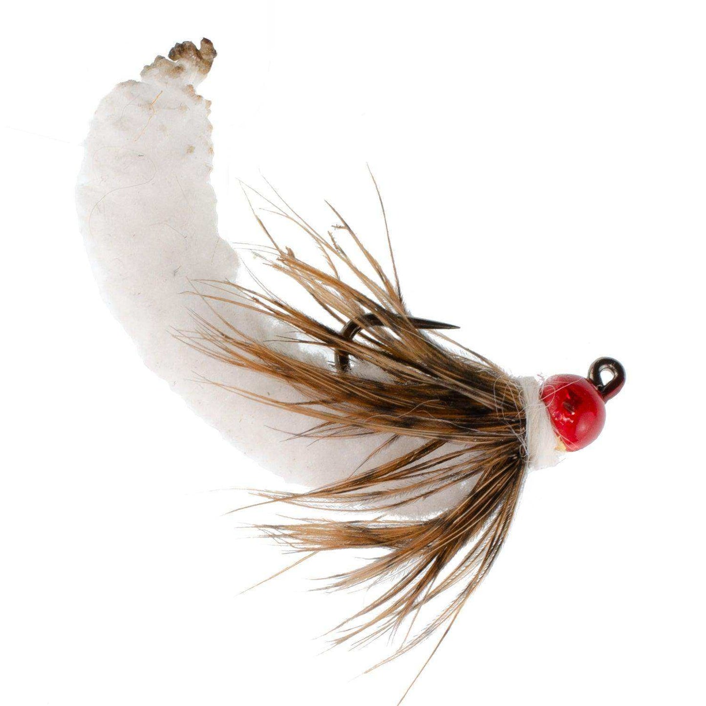 Tungsten Bead White Mop Fly Tactical Jig Czech Euro Nymph Barbless Fly - 6 Flies Size 14 - Skoutley Outdoors LLC