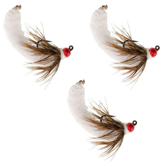 3 Pack Tungsten Bead White Mop Fly Tactical Jig Czech Euro Nymph Barbless Fly - 3 Flies Size 14 - Skoutley Outdoors LLC