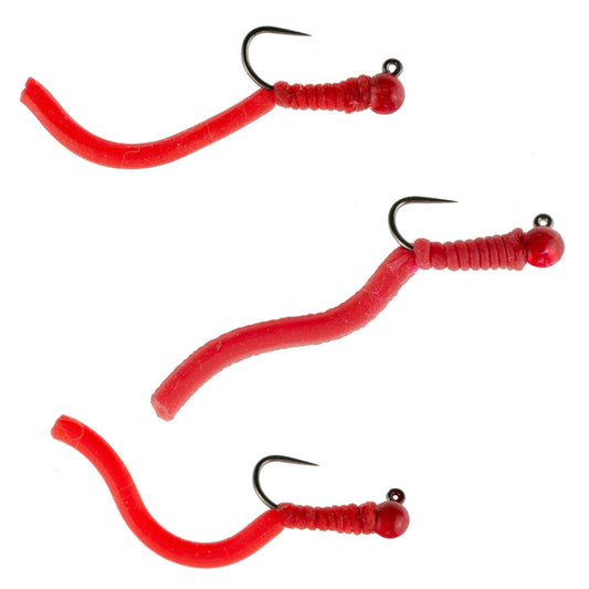 3 Pack Tungsten Bead Squirminator Squirmy Wormy Tactical Jig Czech Euro Nymph Barbless Nymphing Fly - Size 12 - Skoutley Outdoors LLC