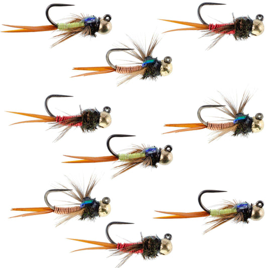 Tactical Tungsten Bead Head Copper John Euro Nymph Assortment Fly Fishing Flies - Collection of 9 Flies 3 Colors Hook Size 16 - Skoutley Outdoors LLC