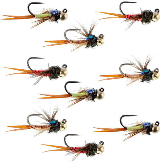 Tactical Tungsten Bead Head Copper John Euro Nymph Assortment Fly Fishing Flies - Collection of 9 Flies 3 Colors Hook Size 12 - Skoutley Outdoors LLC