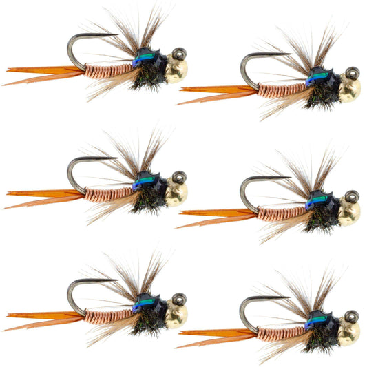 Tungsten Bead Tactical Jig Copper John Czech Nymph Euro Nymphing Fly - 6 Flies Size 12 - Skoutley Outdoors LLC