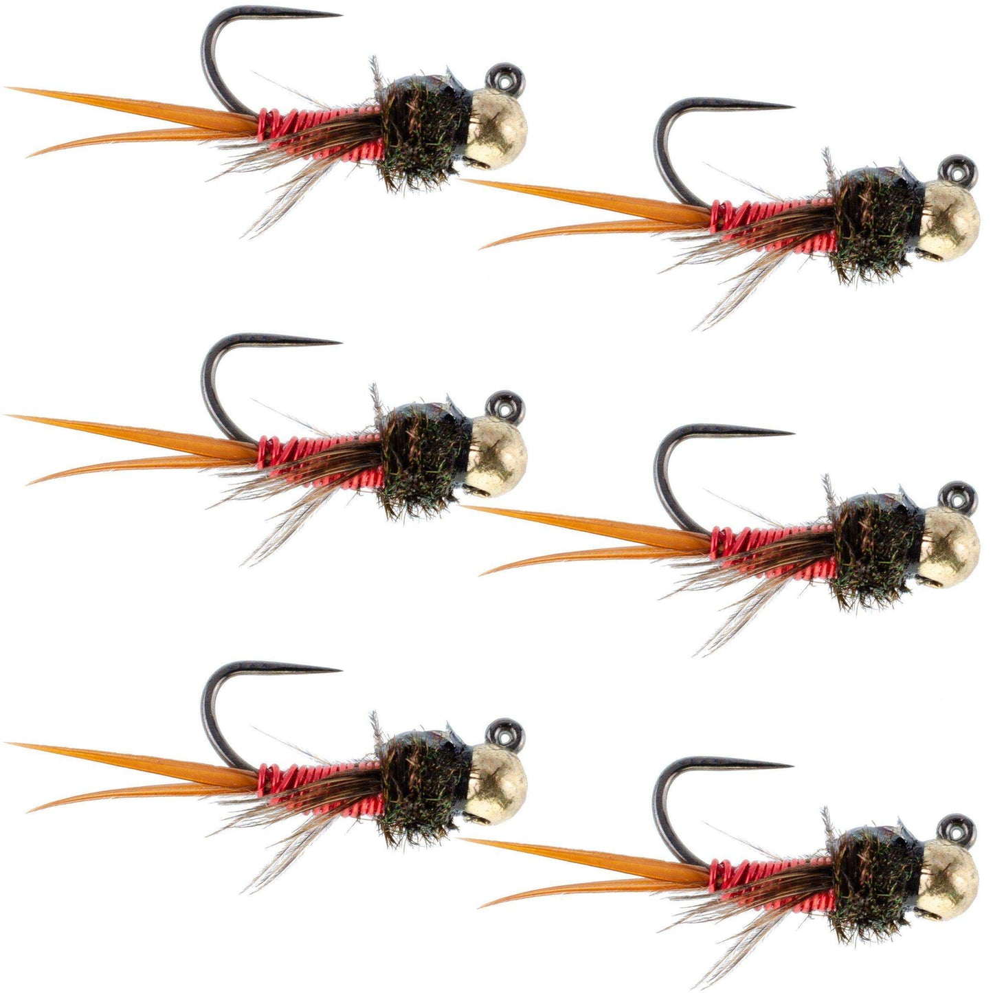 Tungsten Bead Tactical Jig Copper John Red Czech Nymph Euro Nymphing Fly - 6 Flies Size 16 - Skoutley Outdoors LLC