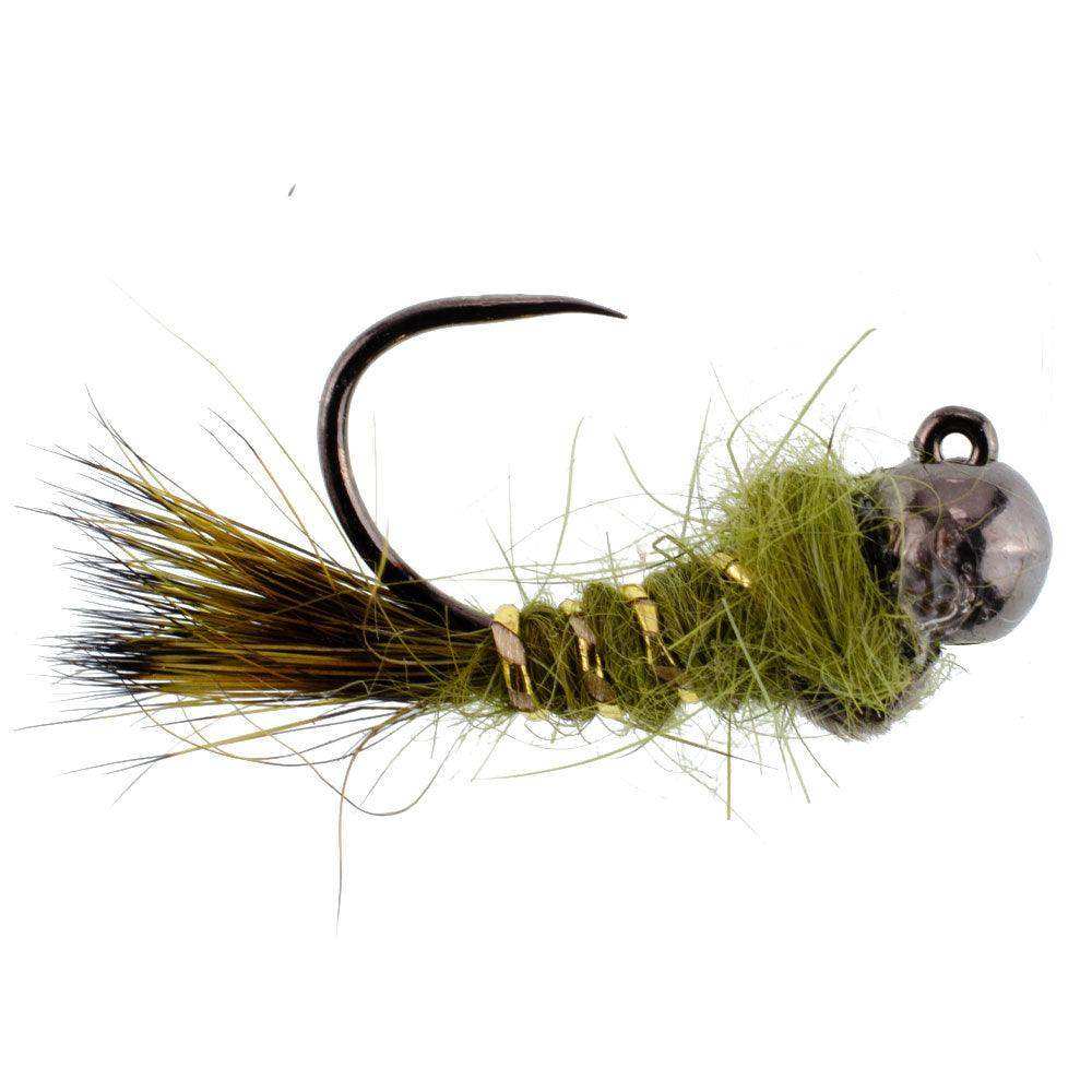 3 Pack Black Tungsten Bead Tactical Olive Hares Ear Czech Nymph Euro Nymphing Fly - Hook Size 16 - Skoutley Outdoors LLC