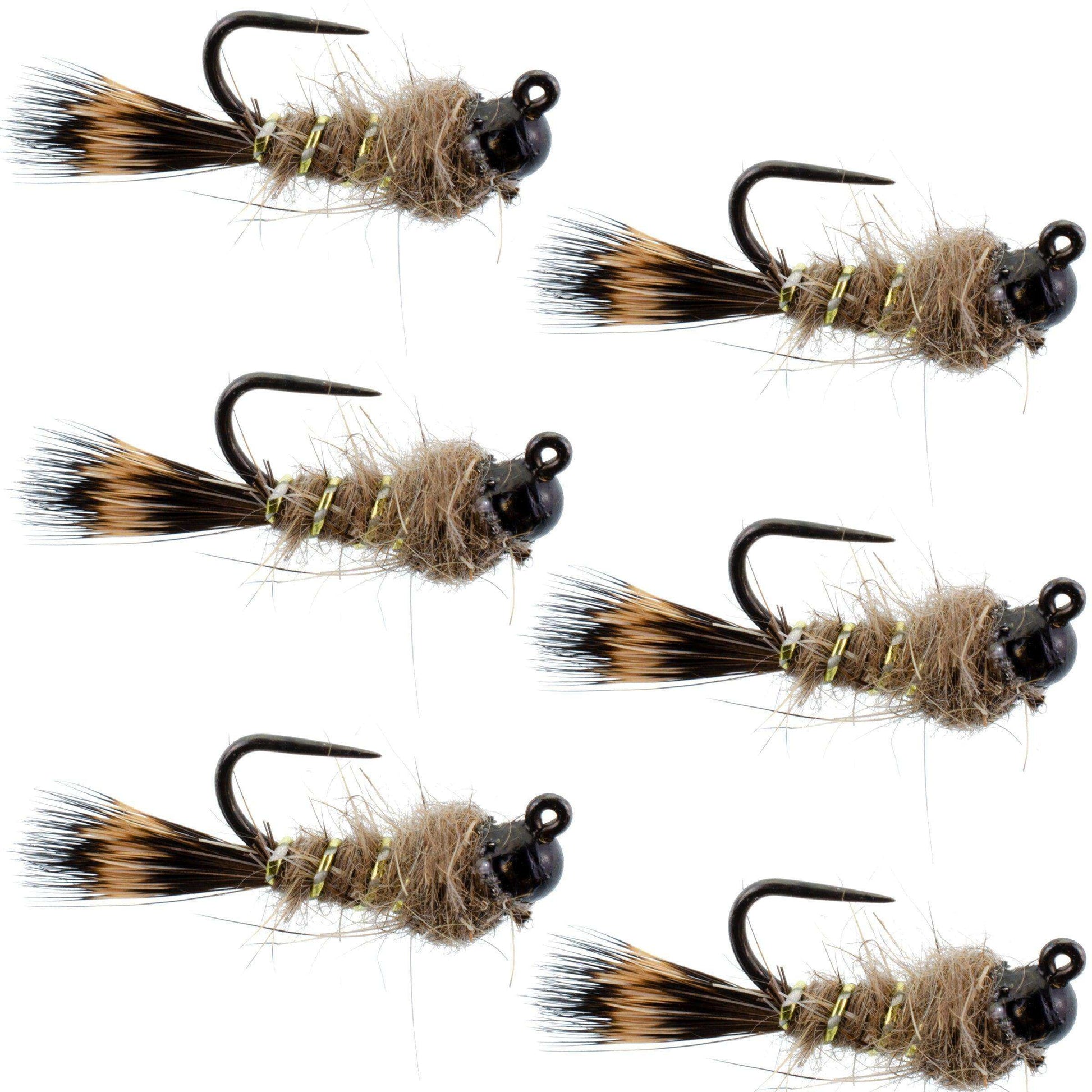 Black Tungsten Bead Tactical Hares Ear Czech Nymph Euro Nymphing Fly - 6 Flies Size 14 - Skoutley Outdoors LLC