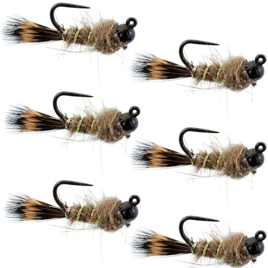 Black Tungsten Bead Tactical Hares Ear Czech Nymph Euro Nymphing Fly - 6 Flies Size 16 - Skoutley Outdoors LLC