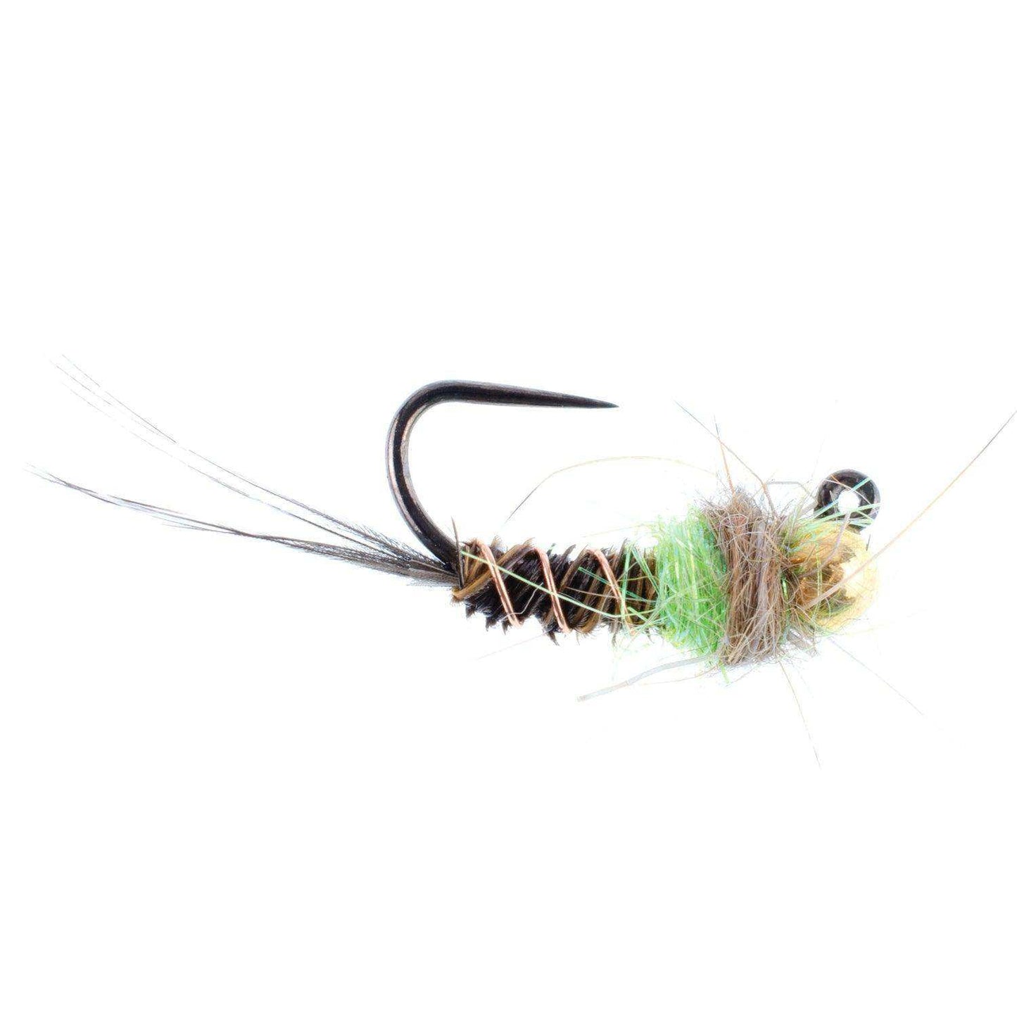 Tungsten Bead Hot Spot Pheasant Tail Tactical Jig Chartreuse Czech Nymph Euro Nymphing Fly - 6 Flies Size 16 - Skoutley Outdoors LLC