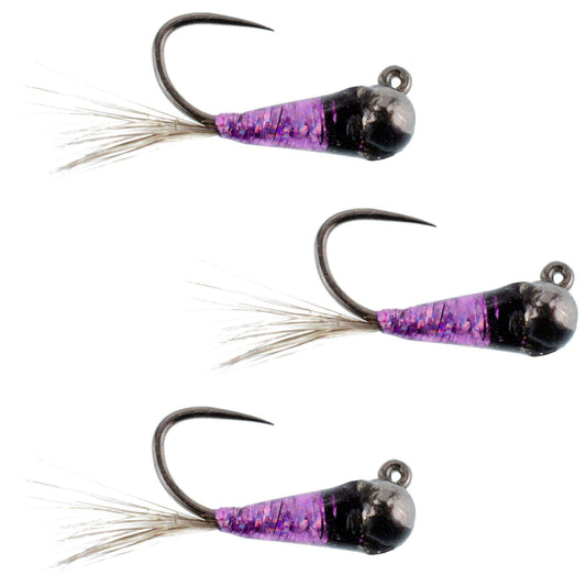 3 Pack Tungsten Bead Purple Perdigon Tactical Jig Spanish Czech Euro Nymph Fly - Hook Size 16 - Skoutley Outdoors LLC